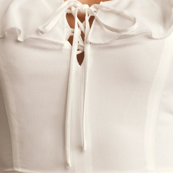White Off-Shoulder Chiffon Dress with Ruffle Detail - Size M, New with Tags - Picture 5 of 8